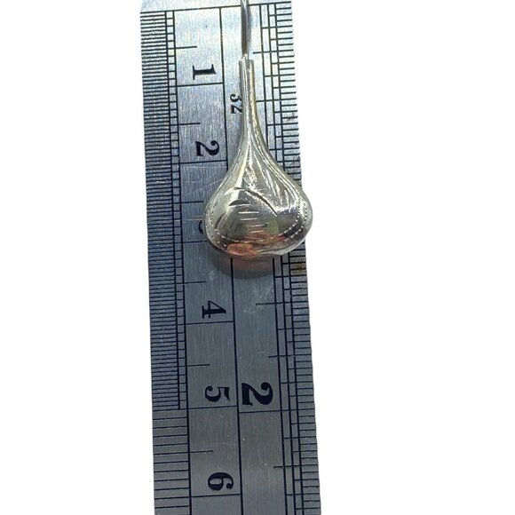 Vintage Sterling Silver Etched French Teardrop Long Wire Dangle Drop Earrings - Picture 9 of 9